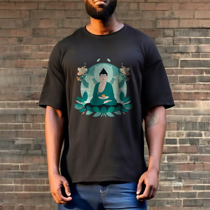 T-shirt Buddha Stones Yeux Fermés Feuille Verte Bouddha - image 8