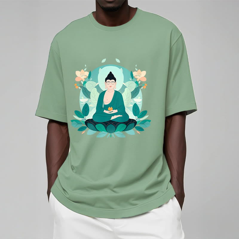 T-shirt Buddha Stones Yeux Fermés Feuille Verte Bouddha - image 2