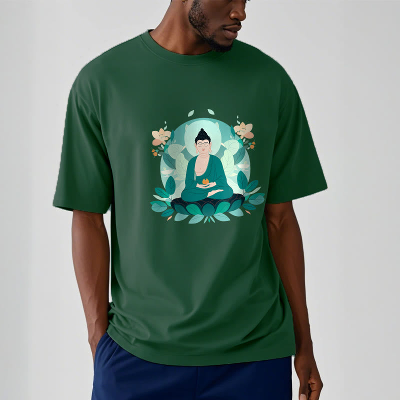 T-shirt Buddha Stones Yeux Fermés Feuille Verte Bouddha - image 13