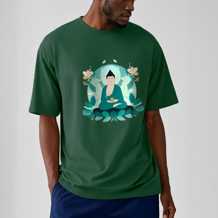 T-shirt Buddha Stones Yeux Fermés Feuille Verte Bouddha - image 13