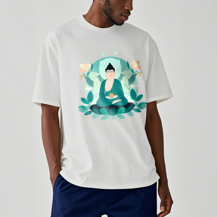T-shirt Buddha Stones Yeux Fermés Feuille Verte Bouddha - image 4