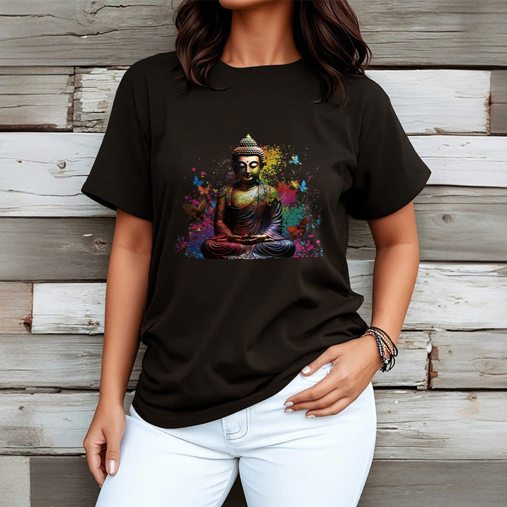 T-shirt Bouddha en Buddha Stones colorées avec papillon volant et méditation - image 3