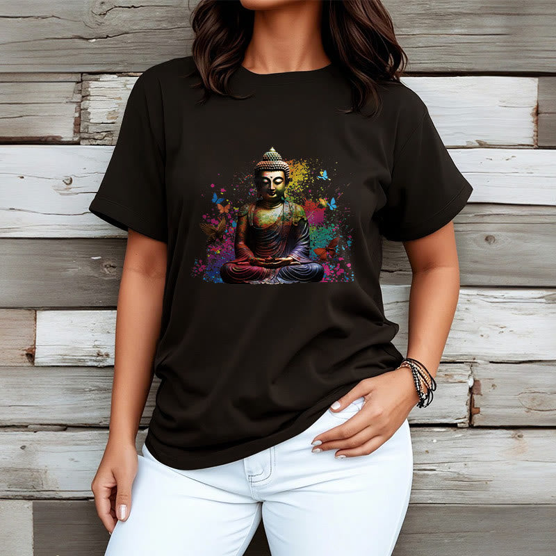 T-shirt Bouddha en Buddha Stones colorées avec papillon volant et méditation - image 4