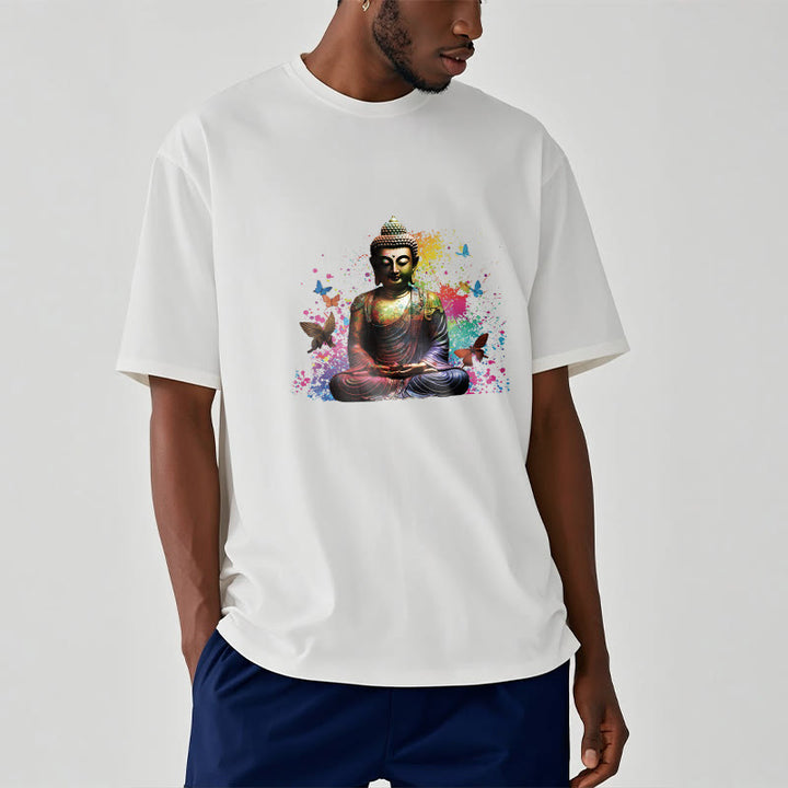 T-shirt Bouddha en Buddha Stones colorées avec papillon volant et méditation - image 6