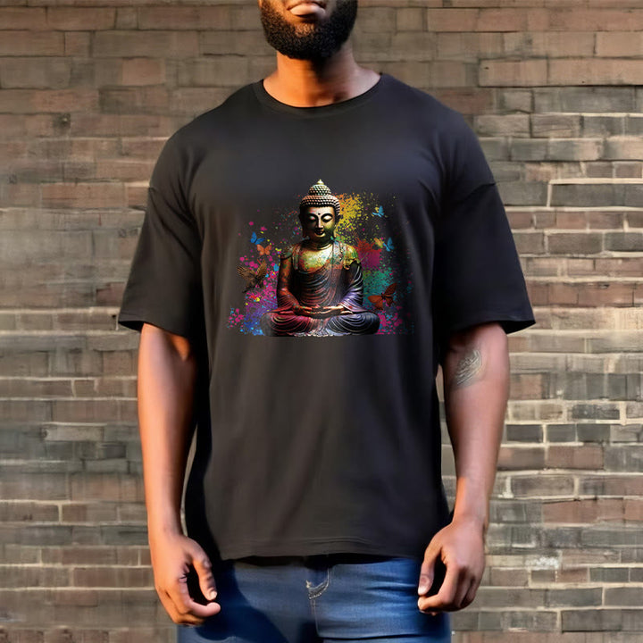 T-shirt Bouddha en Buddha Stones colorées avec papillon volant et méditation - image 3