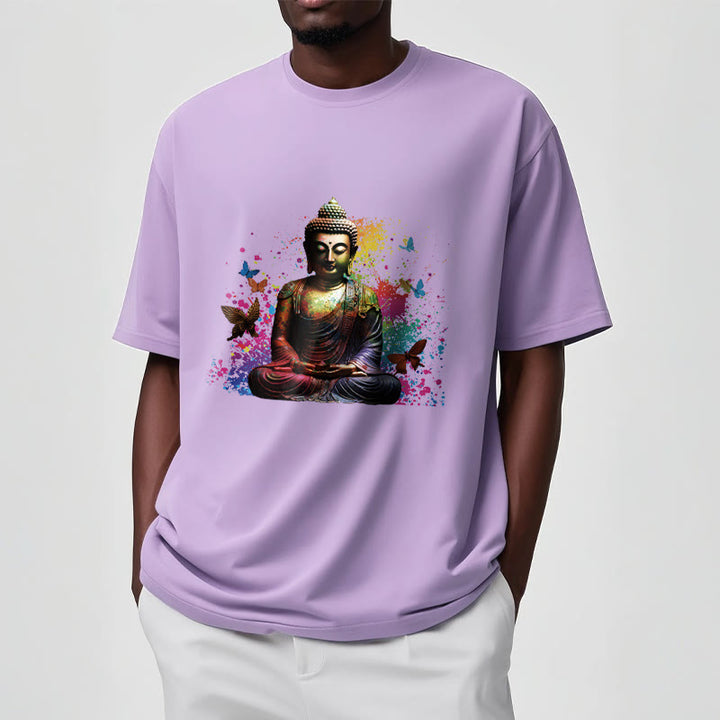 T-shirt Bouddha en Buddha Stones colorées avec papillon volant et méditation - image 17