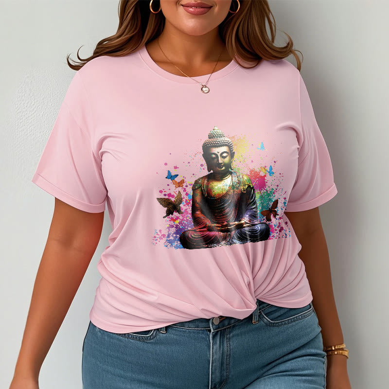 T-shirt Bouddha en Buddha Stones colorées avec papillon volant et méditation - image 12