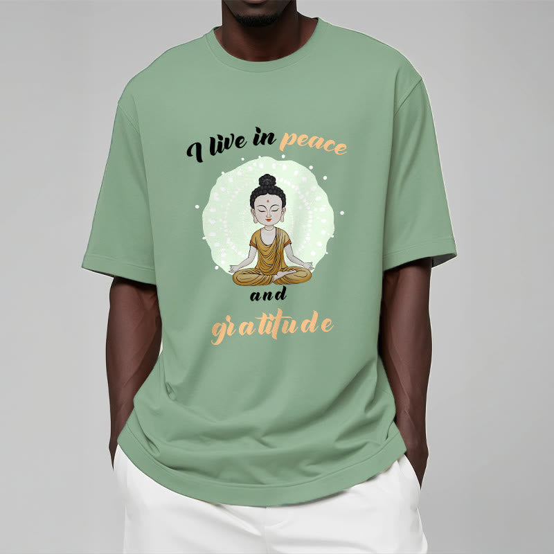 T-shirt Buddha Stones Je vis en paix et en gratitude Illustration Bouddha Tee