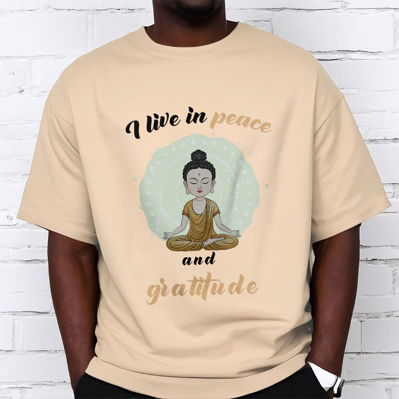 T-shirt Buddha Stones Je vis en paix et en gratitude Illustration Bouddha Tee