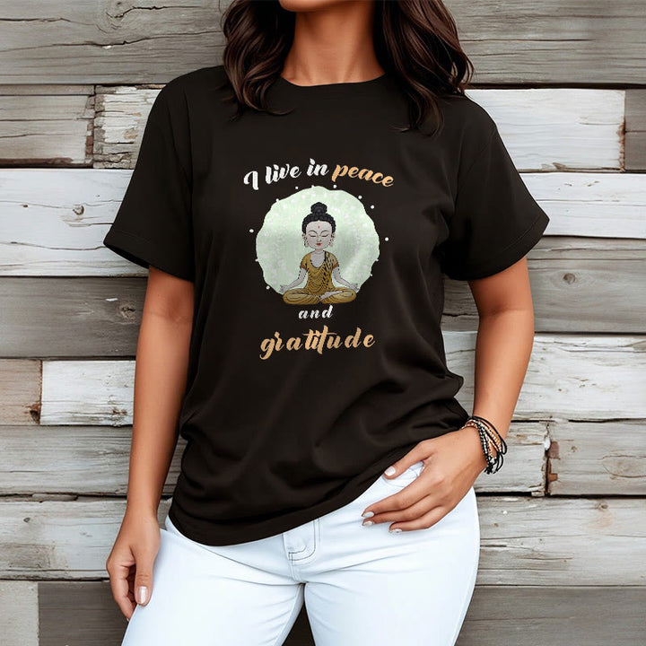 T-shirt Buddha Stones Je vis en paix et en gratitude Illustration Bouddha Tee