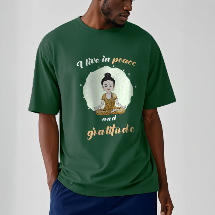 T-shirt Buddha Stones Je vis en paix et en gratitude Illustration Bouddha Tee