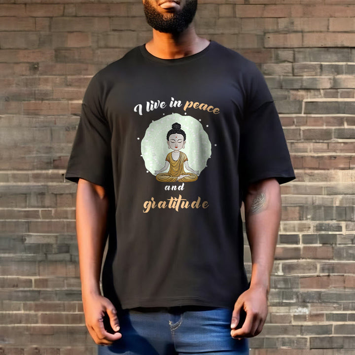 T-shirt Buddha Stones Je vis en paix et en gratitude Illustration Bouddha Tee