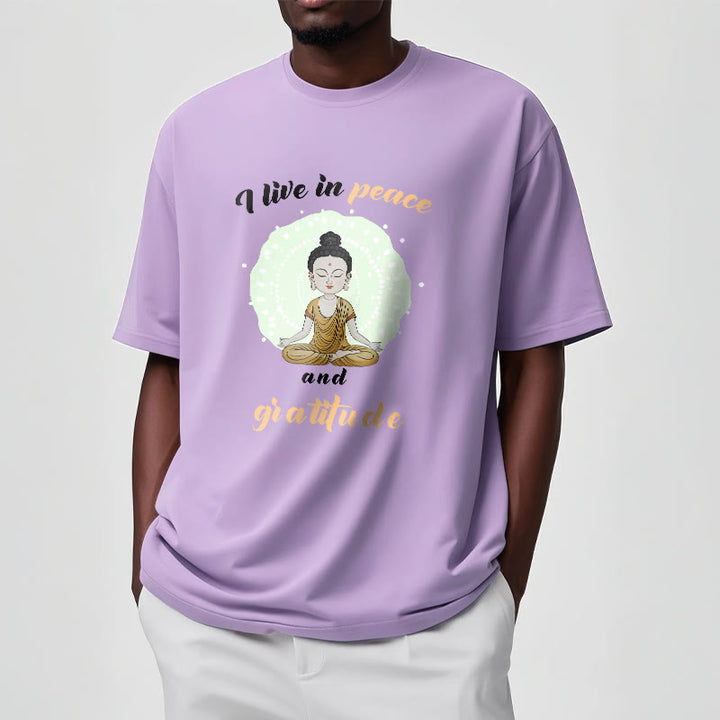 T-shirt Buddha Stones Je vis en paix et en gratitude Illustration Bouddha Tee