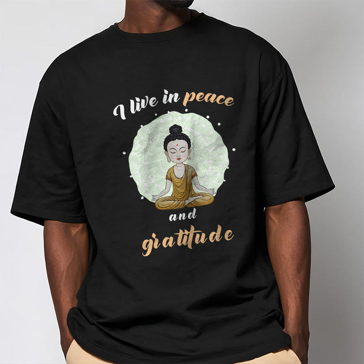 T-shirt Buddha Stones Je vis en paix et en gratitude Illustration Bouddha Tee
