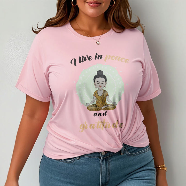T-shirt Buddha Stones Je vis en paix et en gratitude Illustration Bouddha Tee