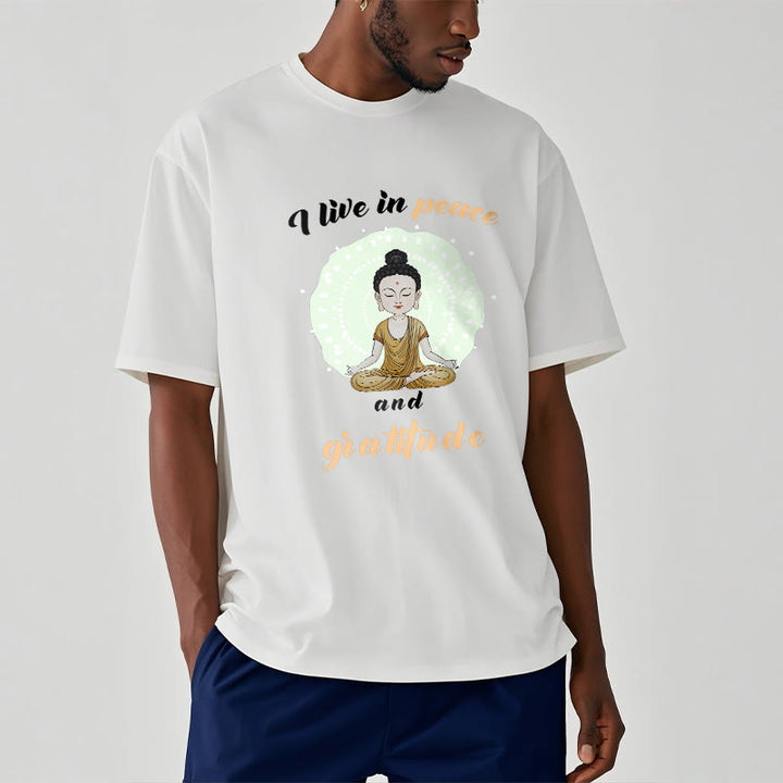 T-shirt Buddha Stones Je vis en paix et en gratitude Illustration Bouddha Tee