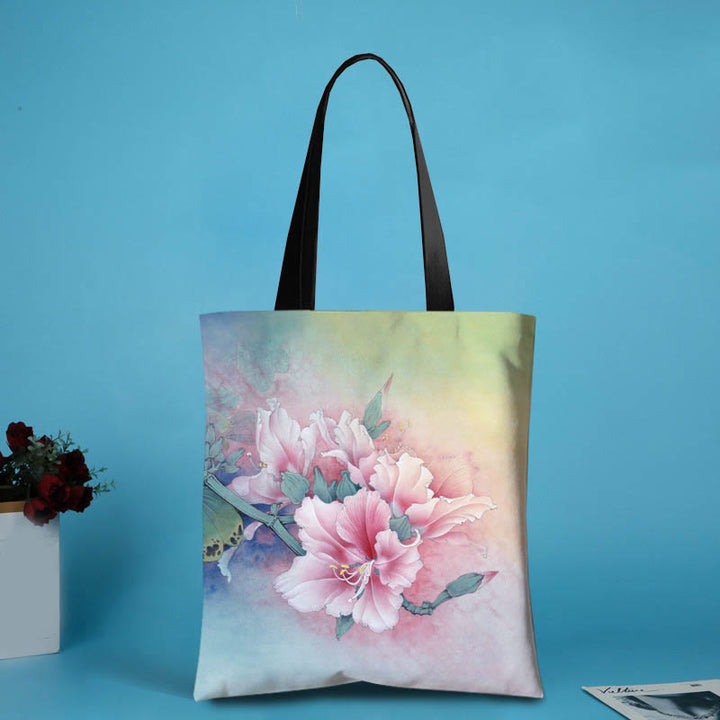 Sac à bandoulière en toile fait main de grande capacité avec Buddha Stones et libellule