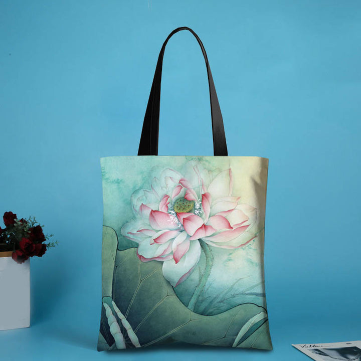 Sac à bandoulière en toile fait main de grande capacité avec Buddha Stones et libellule