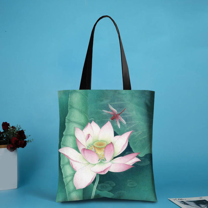 Sac à bandoulière en toile fait main de grande capacité avec Buddha Stones et libellule