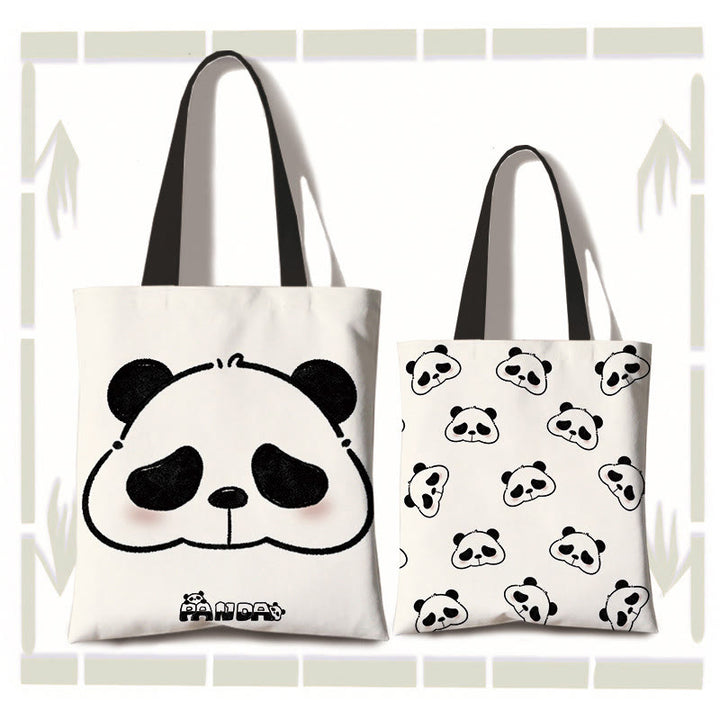 Sac à bandoulière en toile fait main de grande capacité avec Buddha Stones , sac de courses mignon en forme de panda