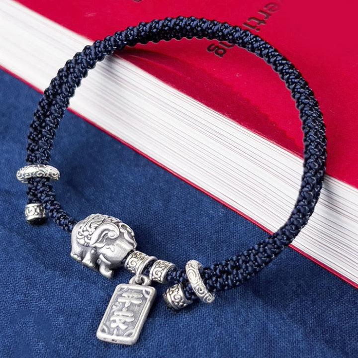 Bracelet de force avec breloque amulette en argent sterling 925 Buddha Stones et éléphant en sécurité et en bonne santé