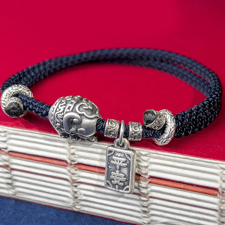 Bracelet de force avec breloque amulette en argent sterling 925 Buddha Stones et éléphant en sécurité et en bonne santé
