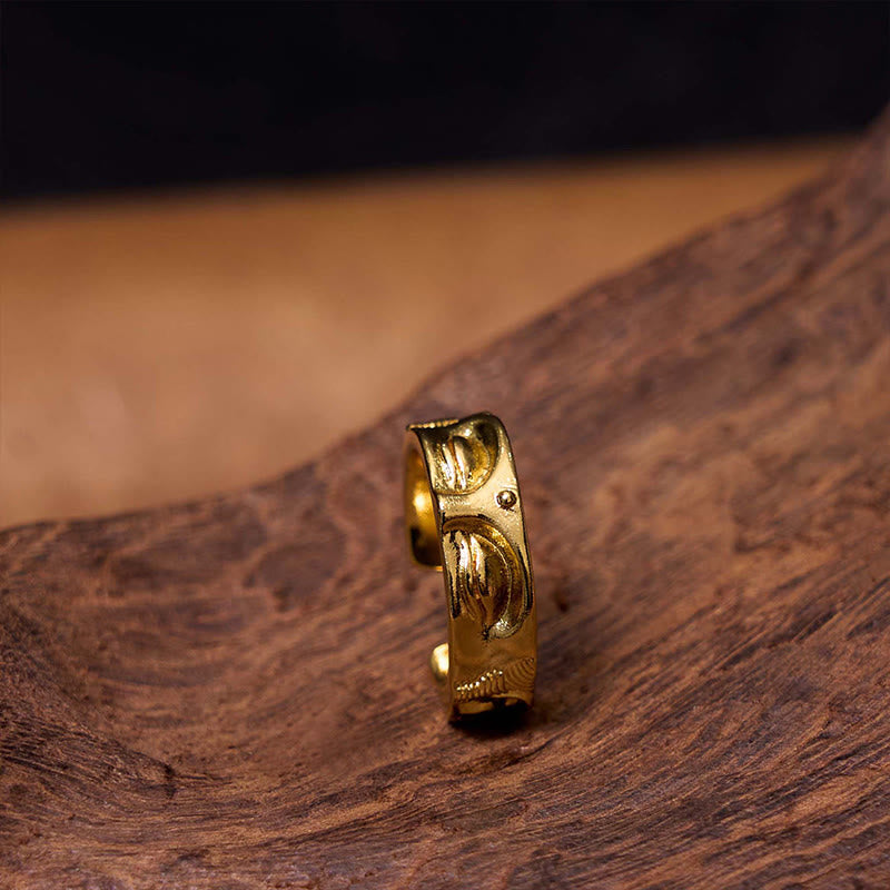 Bague ajustable en cuivre Bouddha Sérénité Méditation dorée Buddha Stones