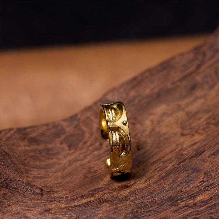 Bague ajustable en cuivre Bouddha Sérénité Méditation dorée Buddha Stones