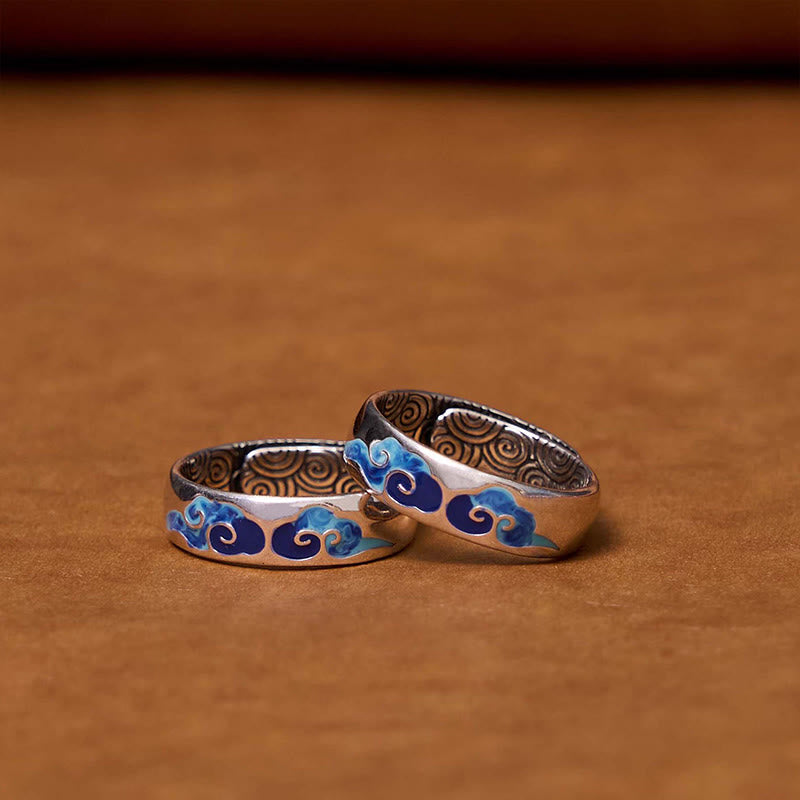 Bague ajustable en cuivre avec Buddha Stones et nuages bleus propices