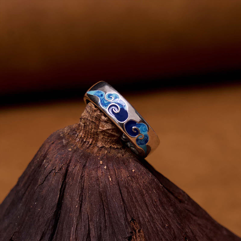 Bague ajustable en cuivre avec Buddha Stones et nuages bleus propices