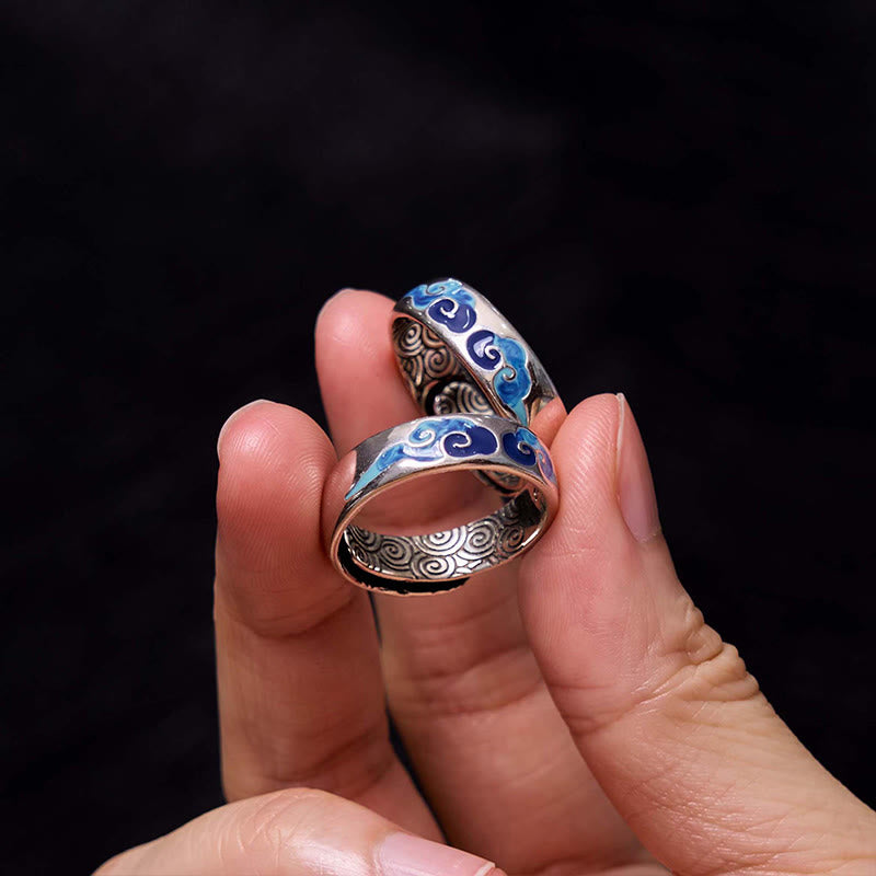 Bague ajustable en cuivre avec Buddha Stones et nuages bleus propices