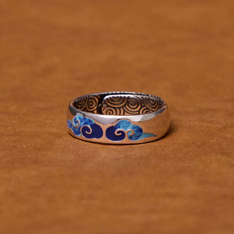 Bague ajustable en cuivre avec Buddha Stones et nuages bleus propices