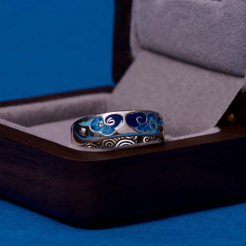 Bague ajustable en cuivre avec Buddha Stones et nuages bleus propices