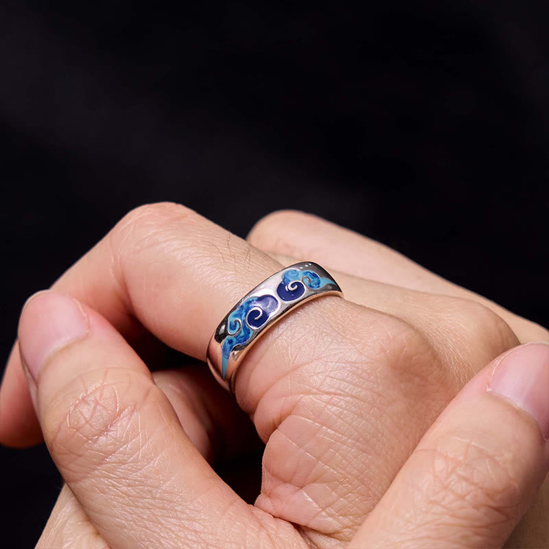 Bague ajustable en cuivre avec Buddha Stones et nuages bleus propices