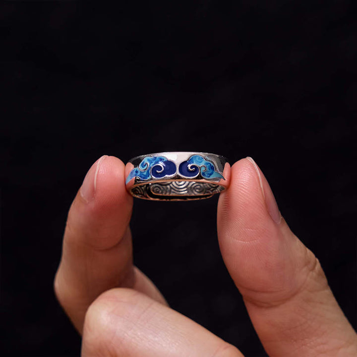 Bague ajustable en cuivre avec Buddha Stones et nuages bleus propices