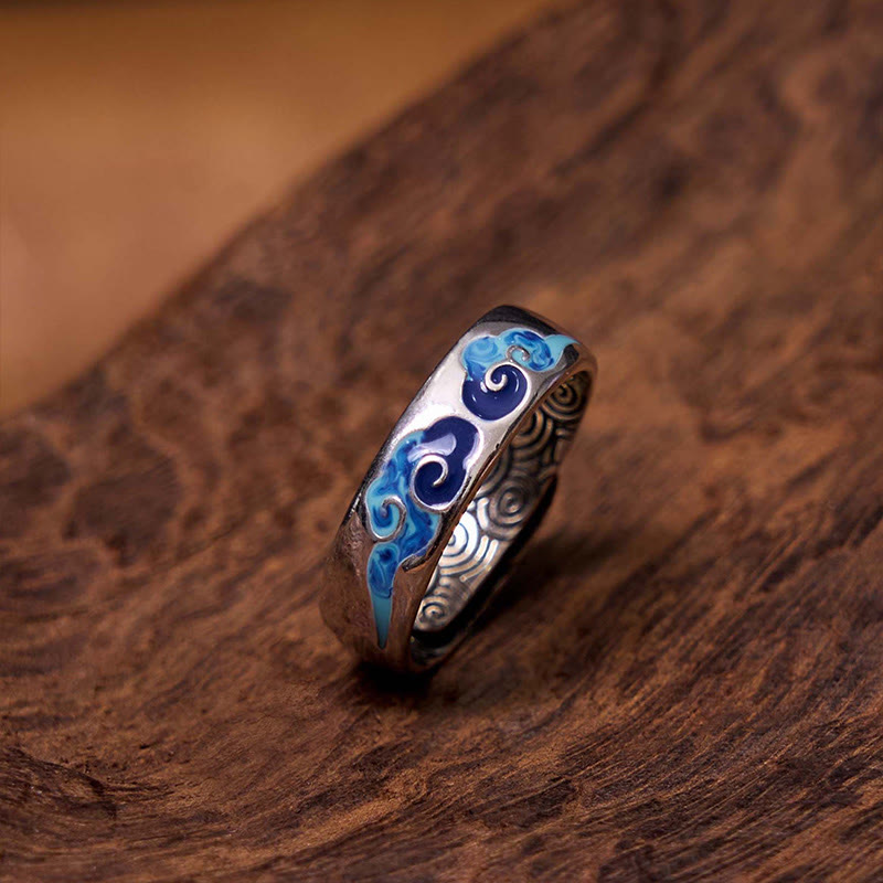 Bague ajustable en cuivre avec Buddha Stones et nuages bleus propices