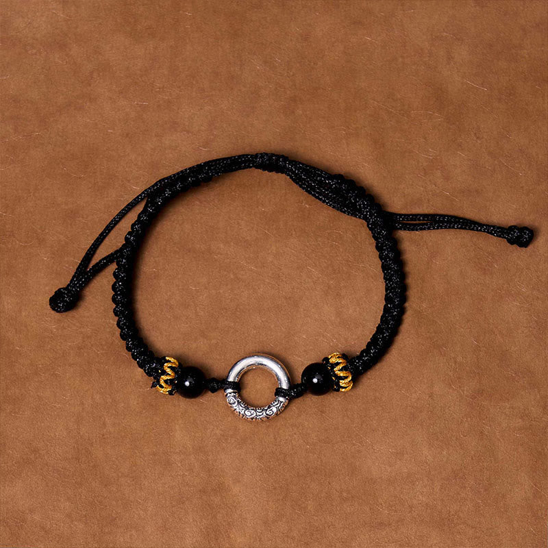 Bracelet tressé en cuivre plaqué argent sterling 925 avec boucle de paix et protection Buddha Stones