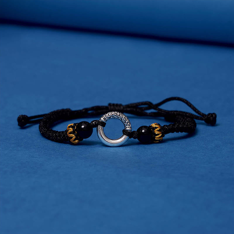 Bracelet tressé en cuivre plaqué argent sterling 925 avec boucle de paix et protection Buddha Stones