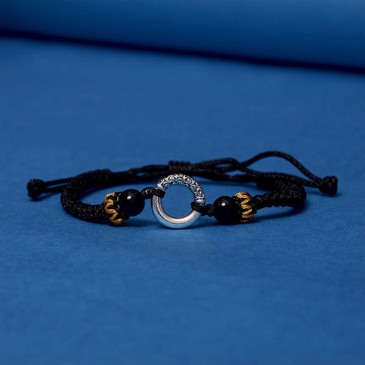 Bracelet tressé en cuivre plaqué argent sterling 925 avec boucle de paix et protection Buddha Stones