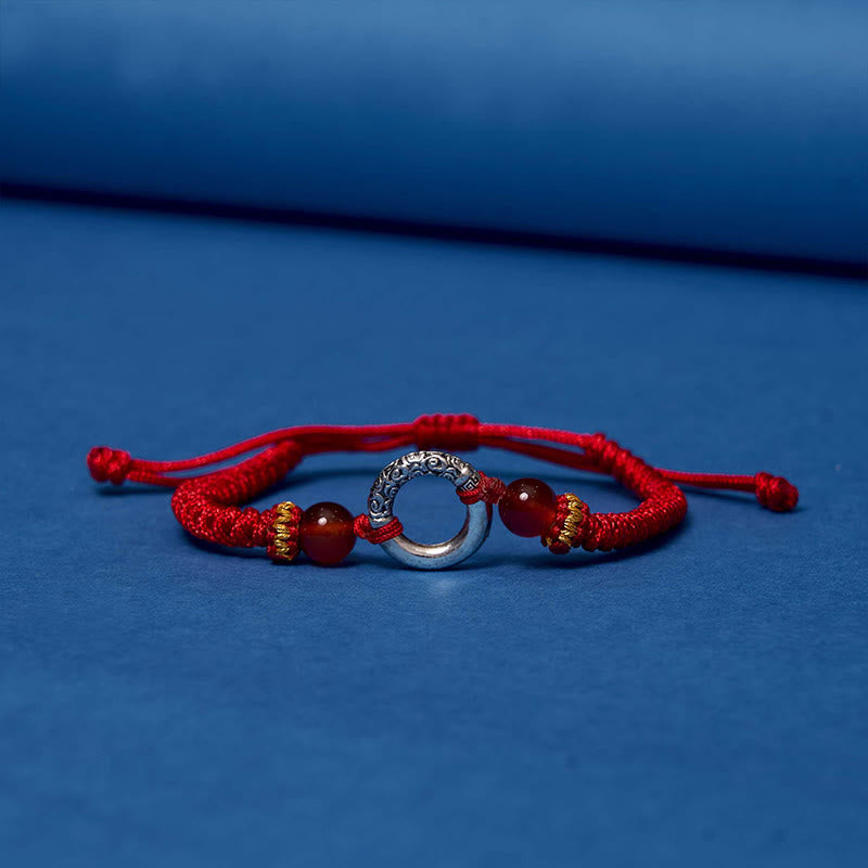 Bracelet tressé en cuivre plaqué argent sterling 925 avec boucle de paix et protection Buddha Stones