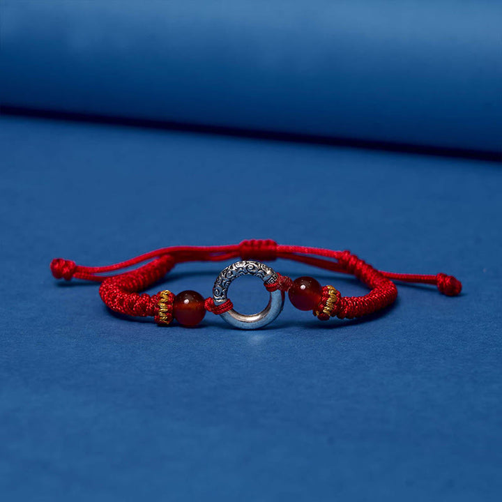 Bracelet tressé en cuivre plaqué argent sterling 925 avec boucle de paix et protection Buddha Stones