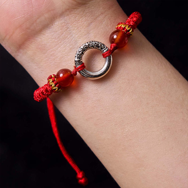 Bracelet tressé en cuivre plaqué argent sterling 925 avec boucle de paix et protection Buddha Stones