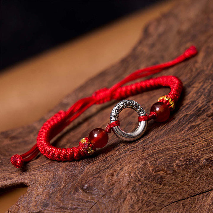 Bracelet tressé en cuivre plaqué argent sterling 925 avec boucle de paix et protection Buddha Stones