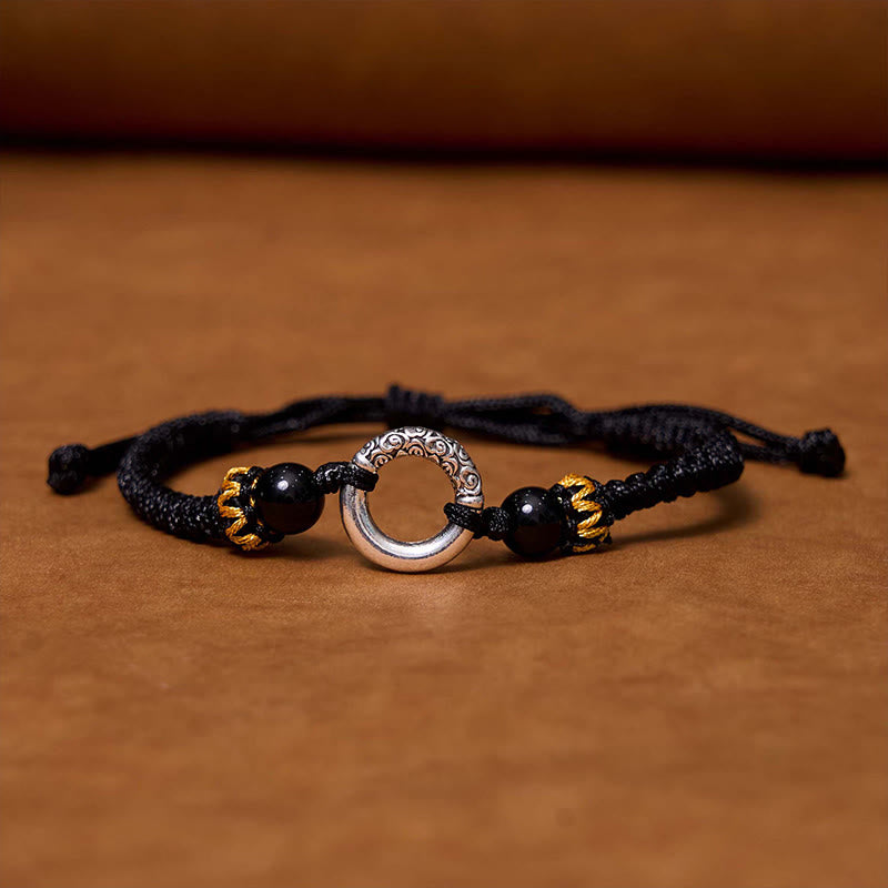 Bracelet tressé en cuivre plaqué argent sterling 925 avec boucle de paix et protection Buddha Stones