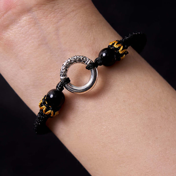 Bracelet tressé en cuivre plaqué argent sterling 925 avec boucle de paix et protection Buddha Stones
