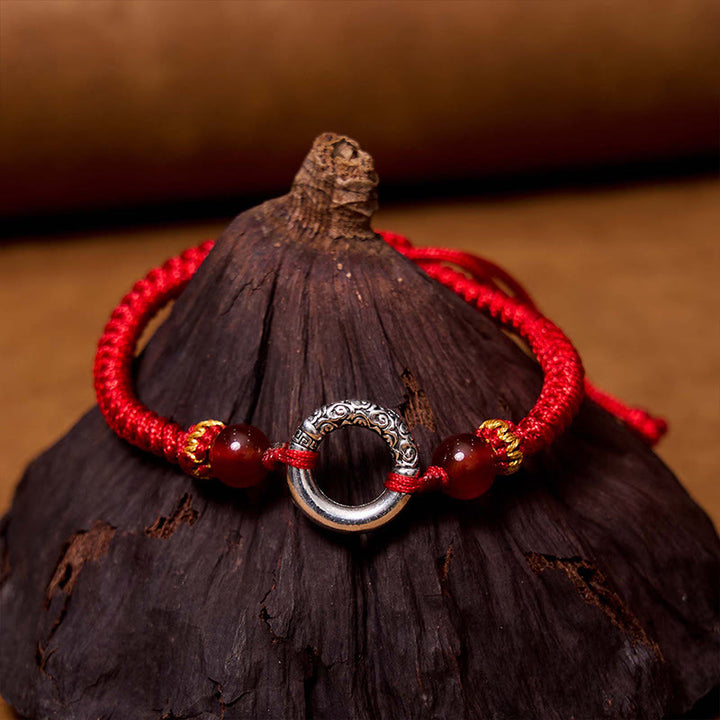 Bracelet tressé en cuivre plaqué argent sterling 925 avec boucle de paix et protection Buddha Stones
