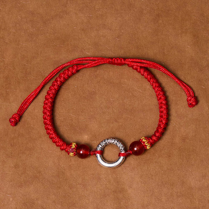 Bracelet tressé en cuivre plaqué argent sterling 925 avec boucle de paix et protection Buddha Stones