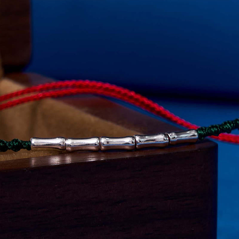 Bracelet en corde tressée ultra-fine en argent sterling 925 avec motif bambou et Buddha Stones