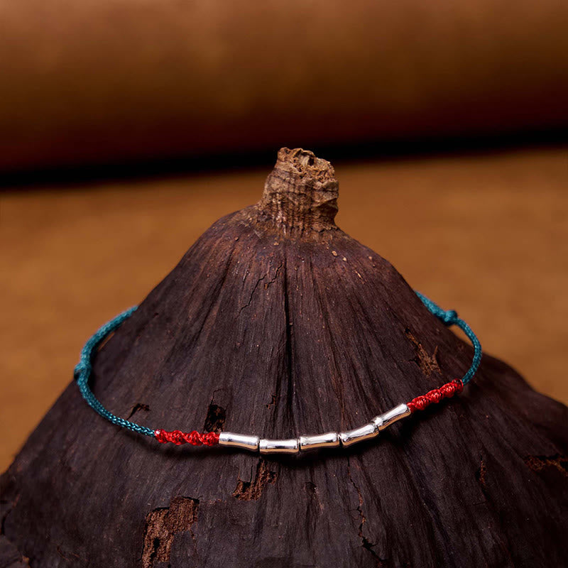 Bracelet en corde tressée ultra-fine en argent sterling 925 avec motif bambou et Buddha Stones