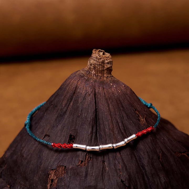Bracelet en corde tressée ultra-fine en argent sterling 925 avec motif bambou et Buddha Stones
